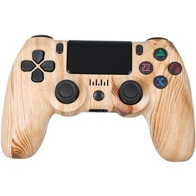 Resim Sones Ps4 İçin Kablosuz Bluetooth Oyun Kumandası, Işık Şeritli, Çift Titreşimli Oyun Kolu Ahşap Desenli 