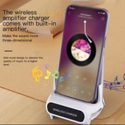 Resim FengYang Tüm Telefonlar İçin Kablosuz Şarj Amplifikatör Standı - Dahili Hoparlör ile Manyetik Şarj Tabanı, 3D Ses Geliştirme, USB-C, Kompakt Tasarım, Ev ve Ofis Kullanımı İçin İdeal, Telefon Şarj İstasyonu, Modern Estetik, Şık İnşaat 
