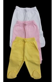 Resim özdemirli bebe Bebek Patikli Alt Hava Alır Kumaş Düz Renk (3 Lü Paket Beyaz-sarı-pembe) 