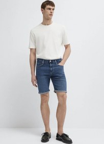 Resim Mavi Slim Straight Fit Düz Paça Normal Bel Erkek Kot Şort M04184A3304 Mavi 