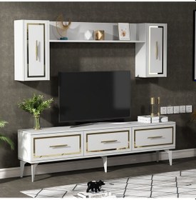 Resim Vanessa Tv Ünitesi Takımı Beyaz-altın 