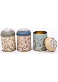 Resim Flora Desenli 3'lü Yuvarlak Metal Saklama Kabı Seti, 9 X 11 Cm, 0,6 Lt 