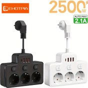 Resim Avrupa Standart Kısa Mesafe Duvara Monte Güç Prizi, Tek Kontrol Anahtarı, 3AC Çıkışları, 4 USB Portu (1 Type-C), 2500W Maks, Ev, Yatak Odası, Ofis, Oturma Odası vb. için Uygun 