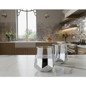 Resim Rova Tr Amber Serisi Titanyum Kaplama Modern Su Bardağı 6 Lı Premium Set Gümüş 