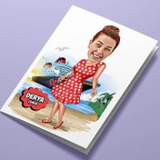 Resim Tatildeki Kadın Karikatürlü Tebrik Kartı 