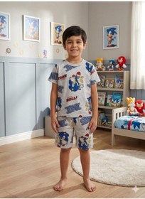 Resim Aliş Kids Erkek Çocuk Pamuklu Gri Sonic Desenli Kısa Kollu Şortlu Yazlık Pijama Takımı 