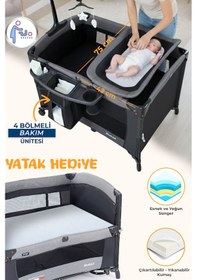 Resim Prego Dubai 10 in1 Anne Yanı Park Yatak Oyun Parkı Sallanır Beşik Yana Açılır Kolay Katlanır +yatak Hediye 