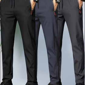 Resim 3 Adet Erkek Hafif Spor Pantolon - Fermuarlı Cepli, Nefes Alabilen Polyester Jogger, İp Bel, Siyah/Gri/Koyu Gri, Normal Kesim, Gym, Koşu ve Günlük Kullanım İçin - İlkbahar Yaz Sonbahar Temel Parça, Erkekler İçin İdeal Hediye, Spor Stili, Pürüzsüz Kumaş, Esnek Kumaş, Antrenman Joggersı, Aktif Erkeklere Özel 