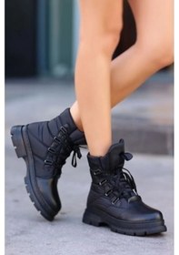 Resim Mergenshoes Kp02 Siyah Paraşüt Detaylı Kışlık Kadın Kar Botu Siyah 