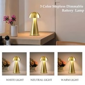 Resim Modern Üç Renkli Mantar Masa Lambası, Dokunmatik Kontrollü USB Şarj Edilebilir LED Işık, Metal Taban, Ofis ve Ev Dekorasyonu Gece Lambası, Lityum Pil Güçlü, ≤ 36V 