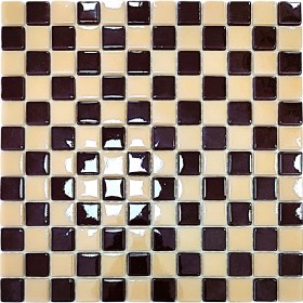 Resim Mutfak Tezgah Arası, Havuz, Banyo, Sauna, Spa, Iç ve Dış Dekorasyonda Tüm Yüzeyler Için, 25X25 Kahverengi-Krem Damalı, 31.5X31.5CM. Fileli Cam Mozaik. (10 File Karo = 1 M2 Fiyatıdır ) 