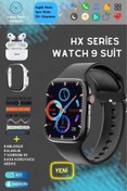 Resim Bakeey Hx Watch 9 Suit 7 Kordonlu Full Set Kadın Erkek Akıllı Saat Kulaklık Kırılmaz Cam Kılıf Hediyeli 