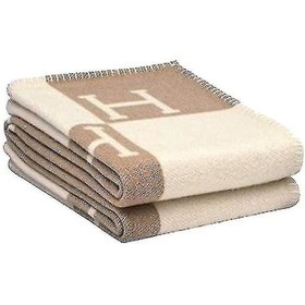 Resim Kaşmir Karışımlı Tığ İşi Yünden Yapılmış Kareli H Battaniye, Taşınabilir, 135x170 Cm, Haki Z 