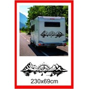 Resim Pusula Deniz Dağ Orman Doğa Manzara Off Road Kamp Karavan Sticker 230x90 