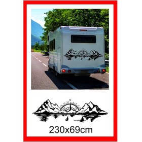 Resim Pusula Deniz Dağ Orman Doğa Manzara Off Road Kamp Karavan Sticker 230x90 