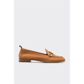 Resim Elle Taba Deri Kadın Loafer 