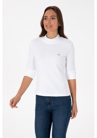 Resim U.S. Polo Assn. Kadın Beyaz Düğme Detaylı Balıkçı Yaka Sweatshirt 50314156-VR013 
