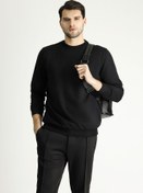 Resim Siyah Bisiklet Yaka Pamuklu Sweatshirt Kigili