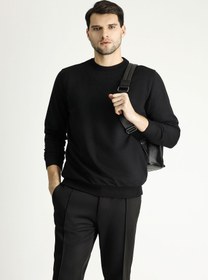 Resim Siyah Bisiklet Yaka Pamuklu Sweatshirt 