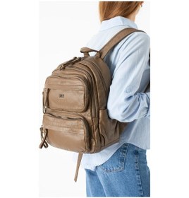 Resim Baginn Vegan Deri Kadın Sırt Çantası Günlük Kullanıma Uygun Çok Cepli Yıkama Suni Deri 30 25 Cm Vizon 