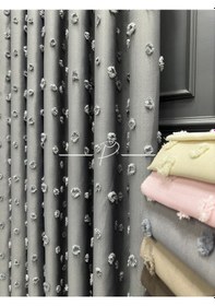 Resim Fon Perde Brillant Marka Püsküllü J813315 Pufy Carla Desen Krem 