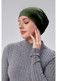Resim Sonbaharmoda Kadın Tesettür Hazır Pratik Geçmeli Bone Lastikli Kaymaz Haki Haki 