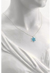 Resim Brezza Lusso Jewelry 925 Ayar Lotus Çiçeği Aquamarin Taşlı Kadın Gümüş Kolye Küpe Set 40813853 42 CM 42 CM 