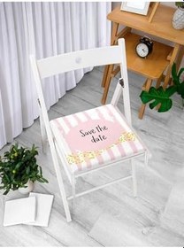 Resim RealHomes Pembe Zeminde Save The Date Motifli Modern Fermuarlı Sandalye Minderi 