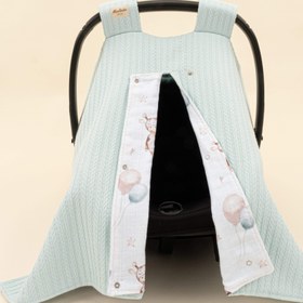 Resim Puset Örtüsü - Çift Taraflı - Dijital Baskı Muslin - Turkuaz Örgü - Sevimli Ayıcıklar 