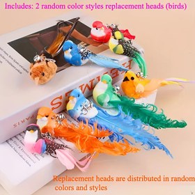 Resim 2'li Paket Kuş Kedi Oyun Çubuğu Başlıkları | Rastgele Renkler ve Stiller | Yapay Fiber Tüyler | Eğlence ve Bağ Kurma İçin İnteraktif Kedi Oyuncak | Yavru Kedi Teaser Aksesuarı 