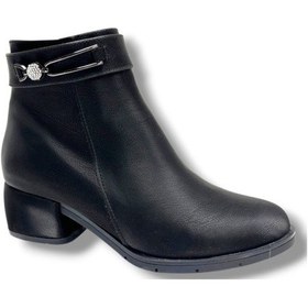 Resim Erbay 551-26 Parlak Hologram Deri Tokalı Fermuarlı Kadın Bot Siyah 