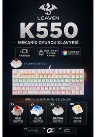 Resim K550 Mekanik Oyuncu Klavyesi -değiştirilebilir Switch- Rainbow Rgb Aydınlatma-87 Tuş - Brown Switch 