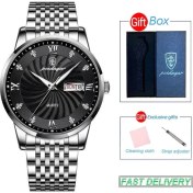 Resim Hanyang Gümüş Siyah ve Kutu Poedagar Marka Lüks Erkek Saatler Yüksek Kaliteli Su Geçirmez Iş Rahat Adam Kuvars Kol Saati Aydınlık Paslanmaz Çelik Saatler (Yurt Dışından) 