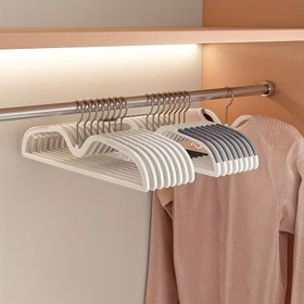 Resim 5'li Paket Ağır Hizmet Tipi Kıyafet Askıları - Kaymaz Çift Tıklama Kanca ile Yer Tasarruflu Dolap Düzenleyici, Gömlekler, Elbiseler, Pantolonlar için Kalınlaştırılmış Garaj & Gardırop Askıları - Ev, Çamaşır Odası, Apartman için Dayanıklı Plastik Asma Kancaları - Hassas ve Ağır Giysiler İçin İdeal, Kıyafetler için Askılar, Ev Organizasyonu, Kompakt Tasarım, Sağlam Yapı, Düşük Profil Tasarımı, Pürüzsüz Yüzey, Küçük Alan Yaşam 