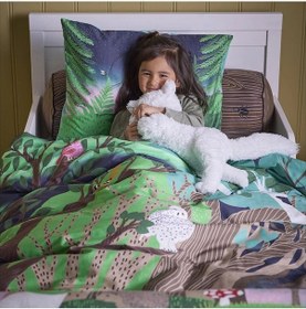 Resim Skogsduva Çocuk Nevresim Takımı Mavi-yeşil, 150x200/50x60 Cm Dekoratif Kurdaleli 