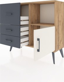 Resim Arges Şifonyer Tek Raflı 3 Çekmeceli Tek Kapaklı 88x30x80 Çam-aytaşı/antrasit Aytaşı/antrasit 