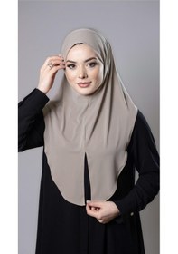 Resim Hürrem Bone Bej Pratik Hazır Geçmeli Tesettür Eşarp Sandy Kumaş Yırtmaçlı Düz Hijab 2310 12 