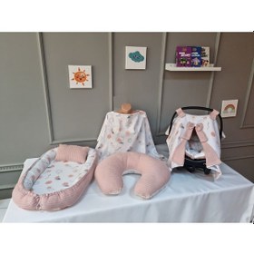 Resim 5'li Babynest Seti - Pike Kumaş Güneş Pudra Kombini 
