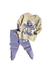 Resim Riccotarz Kız Çocuk Stitch Karakter Ve Angel Yazı Baskılı Lila Eşofman Takım 