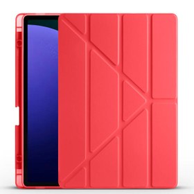Resim Galaxy Tab S9 Plus Kılıf Zore Tri Folding Kalem Bölmeli Standlı Kılıf-Kırmızı 