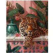 Resim 1 adet 5D Mozaik Küpleri DIY Yuvarlak Elmas Resim Çizim Kit - Leopar Banyo Teması, Akrilik (PMMA) Malzeme, Kolay Montaj, Yaratıcı Rölyef Zanaat, Başlangıççılar ve El Sanatkarları için İdeal, Yaşam Odası, Yatak Odası, Çalışma ve İç Mekanlar için Mükemmel Hediye - 29.97*39.88 cm 