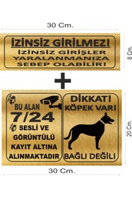Resim sıradışıhediyem 2 li set dikkat köpek var- kamera uyarı levhası ve izinsiz girilmez uyarı levhası METAL 
