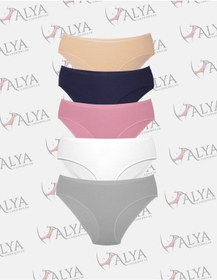 Resim Alya Underwear Kadın Pamuklu Hipster - Slip Külot 5 Farklı Renk 1 Pakette Çor Renkli 