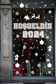 Resim STİCKERCI BEY Hoşgeldin 2024 Yılbaşı Happy New Year Sticker Çıkartma Süsü Yeni Yıl Parti Cam Noel Ağacı Kar Tanesi 