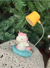 Resim QUEEN AKSESUAR Sevimli unicorn dekor Hareket edebilir gövdeli masa çalışma lambası ışığı hareketli ışık pilli 