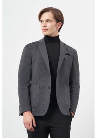 Resim İmza Lacivert Örme Mono Yaka 6 Drop Slim Fit Ceket 1002245152 Lacivert 