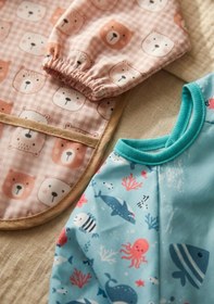 Resim melonika TinyJoy Su Geçirmez Uzun Kollu Mama Önlüğü Seti 6-24 Ay - 2'li Paket Ayıcık ve Balina Desenli Leke T 