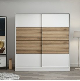 Resim Minarmobilya Minar Kale 2 Kapaklı Sürgülü Dolap 180 Cm - Beyaz/Dore (541417043) 