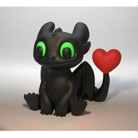 Resim Dişsiz'den Kalpli Sevimli Ejderha Figürü - 3d Baskı Dekoratif Heykel 15 Cm 