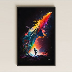 Resim Renk Patlamasıyla Yükselen Roket Ve Figür Temalı Pleksi Tablo - Hayal Gücü Bilimkurgu Dekoru 